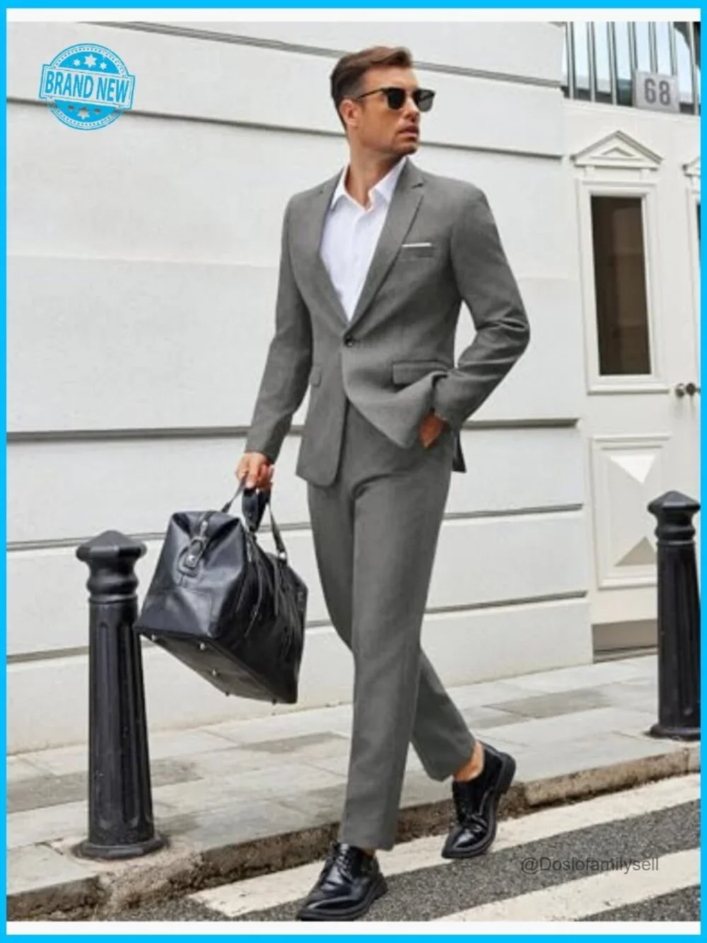Classic Fit Two Piece Suit Set One Button Blazer Business Wedding Formal